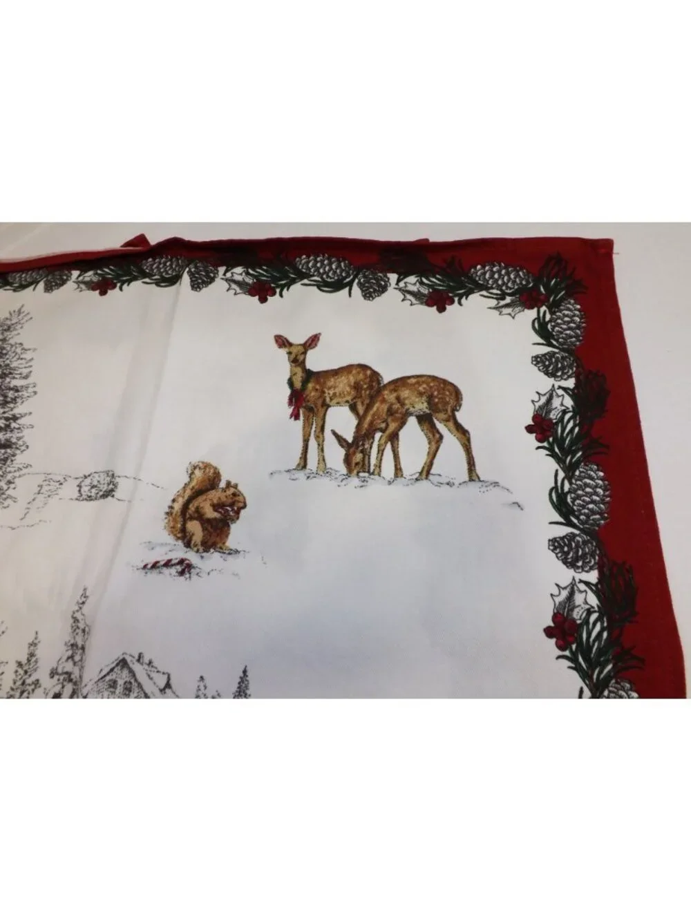 Williams Sonoma Winter Scene Cotton Napkins Set Of 6 Red & White Snowman & Deer